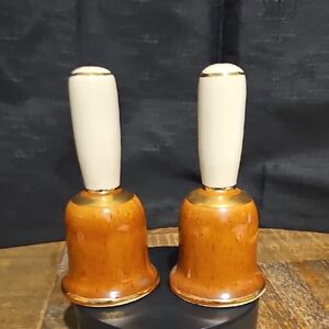 VTG Cream and Brown Decorative Bells - Salt And Pepper Set